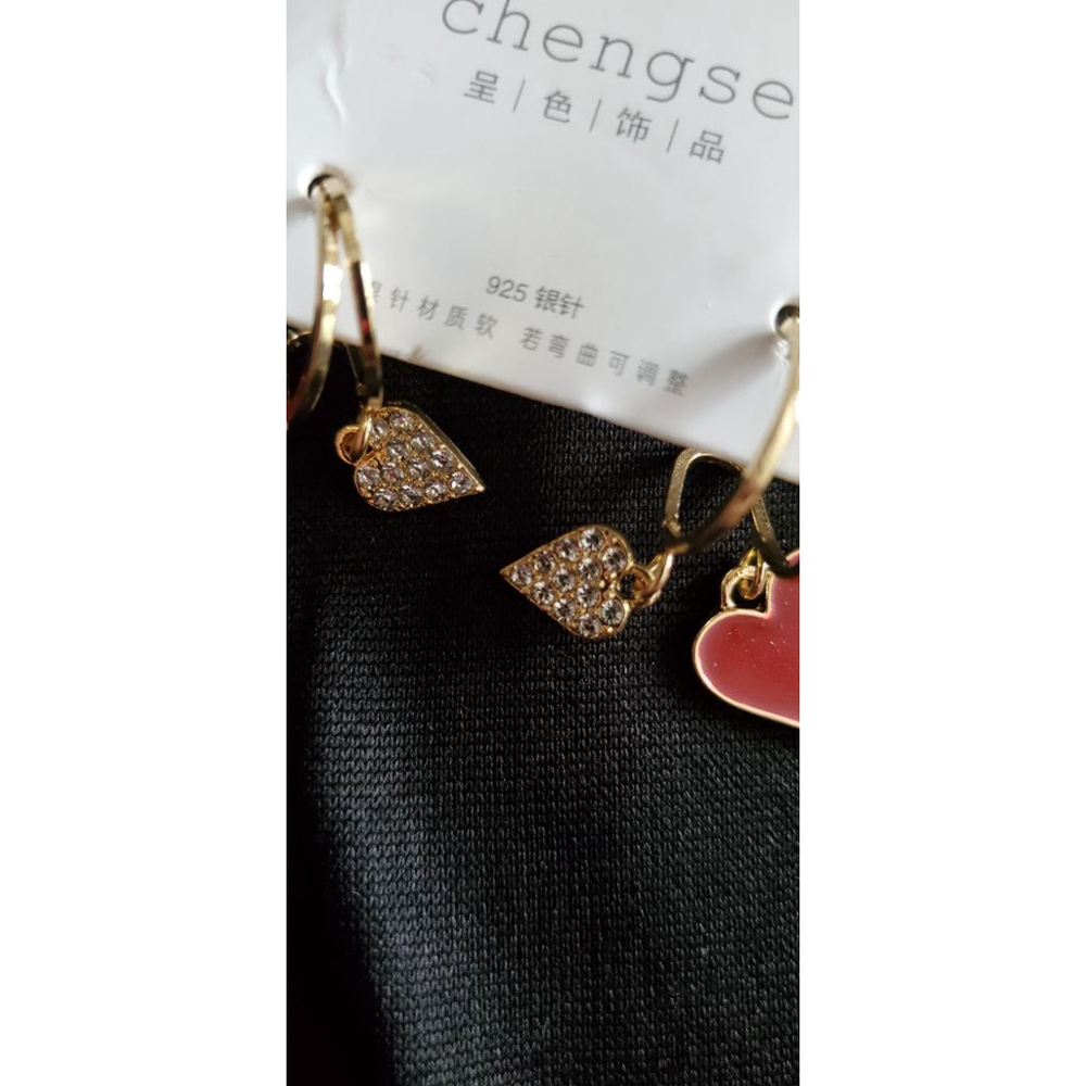 Sterling Silver Gold and Red heart shape earrings